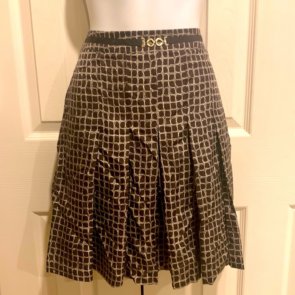 Brown/White Checkered Pleated Skirt - Picture 1 of 6